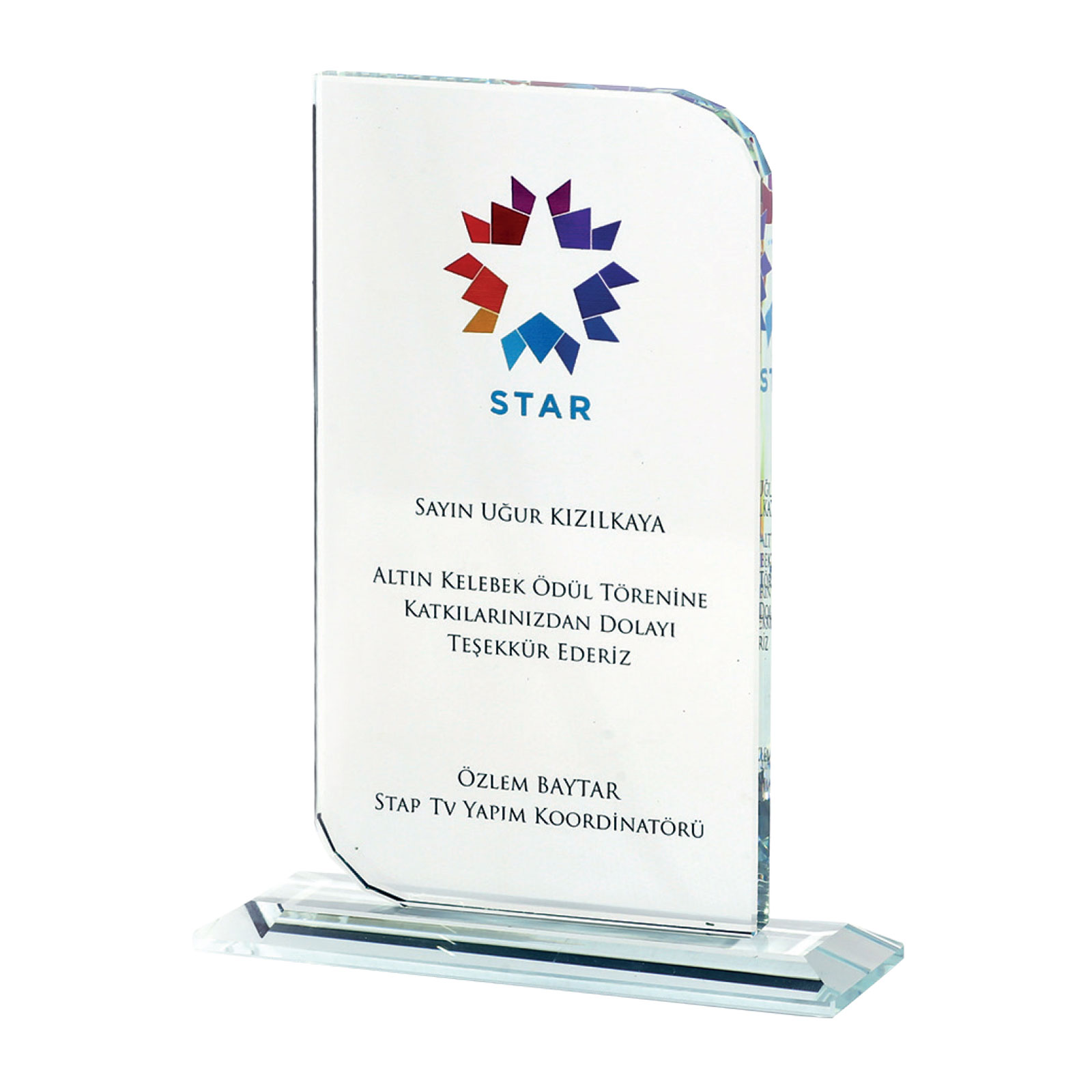 Pınar Kristal Plaket — promosyon ürünü